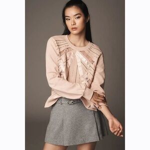 Anthropologie Beaded Bow Sweatshirt Top